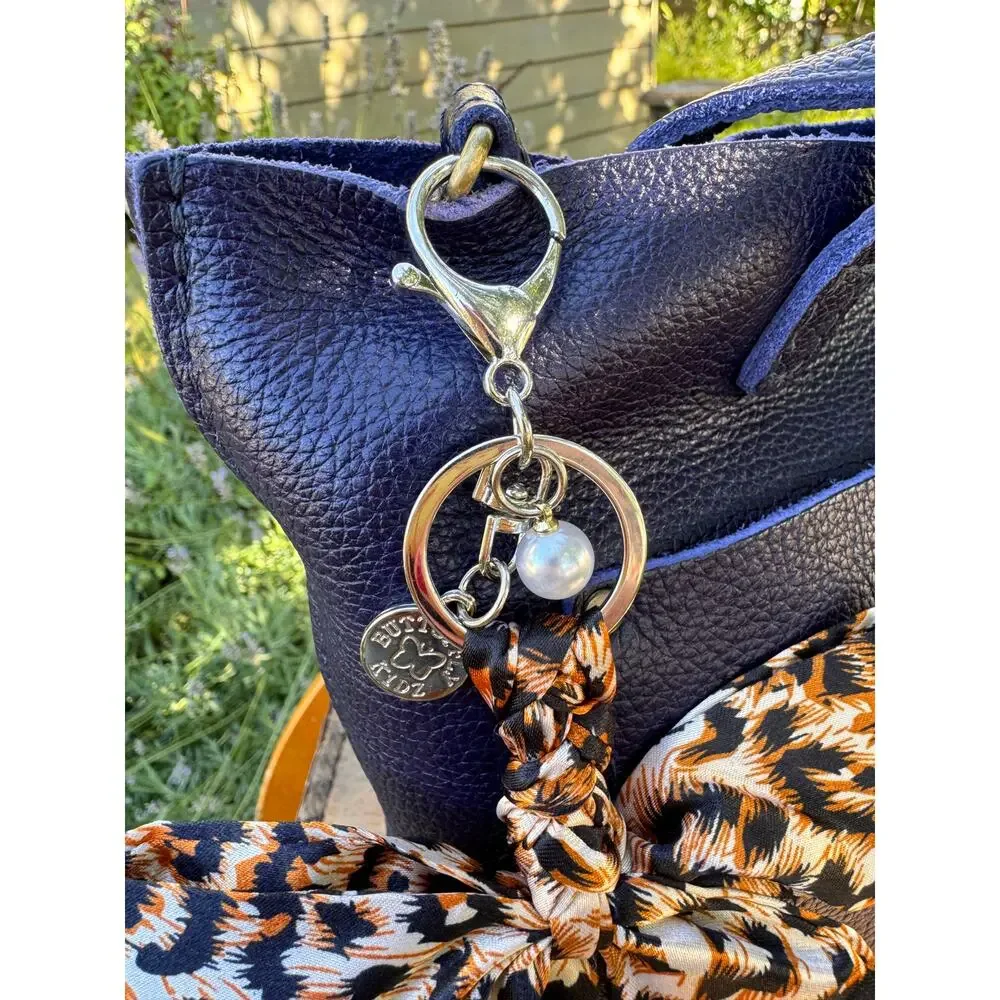 Fabric Satin Animal Print Bow Bag Charm Neutral Leopard Print Purse Charm